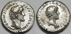 Ancient Coins - Roman Empire Antoninus Pius and Marcus Aurelius as Caesar AR Denarius (Rome, AD 141-143)