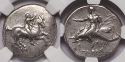 Ancient Coins - Calabria Tarentum AR Nomos circa 315 BC [NGC Ch VF]
