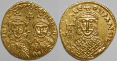 Ancient Coins - Byzantine Empire Constantine V with Leo IV and Leo III AV Solidus (Constantinople, 757-775)