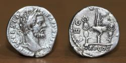 Ancient Coins - Septimius Severus. AD 193-211. AR Denarius. Roman Empire. Rome mint. legionary eagle between two standards. Rare!