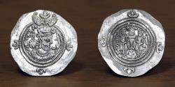 Ancient Coins - Sassanian Empire AR Drachm, Khosroa II (591-628 AD), Mint: Darbar (AIRĀN), Date: 16