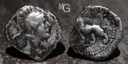 Ancient Coins - CILICIA: Uncertain. AR Obol. Helmeted head of Athena right. Lion standing left. Unpublished. Very Rare.