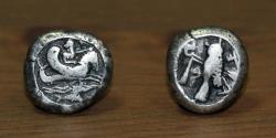 Ancient Coins - Phoenicia, Tyre AR Shekel, Attic standard, 400-360 BC, Melqart riding hippocamp.