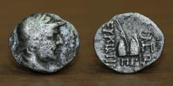 Ancient Coins - Kings of Bactria, Eukratides I Megas, (170-145 BC), AR Obol