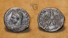 Ancient Coins - Roman Empire. CARACALLA. AR Tetradracm. AD 215-217. Aradus (Phoenicia). Bust to Left. SCARCE!