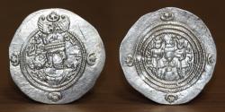 Ancient Coins - Sasanian kings, Khosrow II (590-628 AD) AR Drachm, Veh Ardashir (VH) minted, 17 dated.