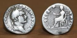 Ancient Coins - Roman Empire. Vespasian. Rome mint. 70 A.D. AR Silver Denarius. Pax seated left.