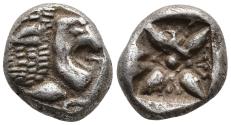 Ancient Coins - Ancient Greek coin from Ionia, Miletos. Late 6th early 4th Century BC. AR Diobol