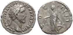 Ancient Coins - Ancient Roman coin of Antoninus Pius AR silver denarius - COS IIII