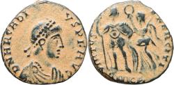 Ancient Coins - Ancient Roman coin of Arcadius - Emperor being crowned by Victory