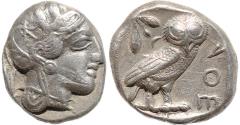 Ancient Coins - Attica, Athens silver tetradrachm - Helmeted Athena and Owl