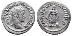 Ancient Coins - Ancient Roman silver denarius of the Emperor Caracalla as Augustus with Asclepius