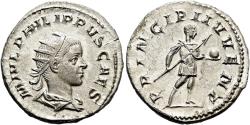 Ancient Coins - Ancient Roman silver coin of Philip II as Caesar - PRINCIPI IVVENT