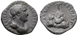 Ancient Coins - Ancient Roman silver coin of the Emperor Hadrian minted in Caesaria, Cappadocia