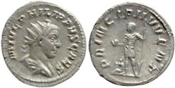 Ancient Coins - Philip II silver antoninianus - PRINCIPI IVVENT- Prince of the Youth 