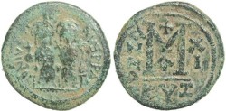 Ancient Coins - Byzantine Empire - Justin II & Sophia AE follis - Cyzicus- Year XI