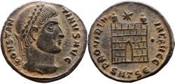 Ancient Coins - EF Ancient Roman coin of Constantine I minted in Thessalonica - PROVIDENTIAE AVGG - Campgate with 6 levels