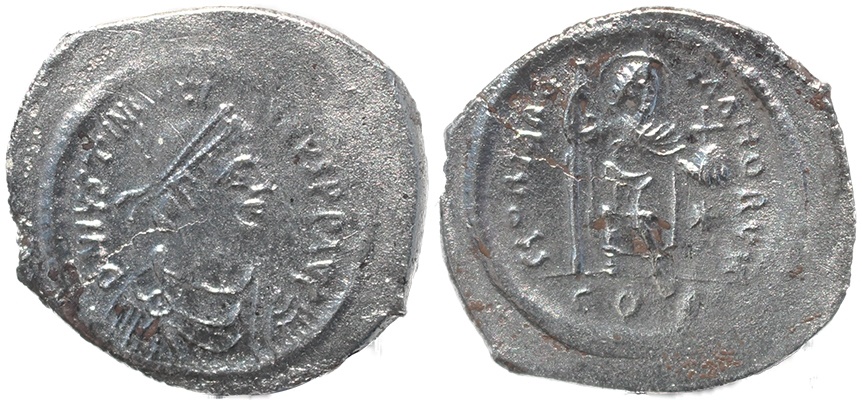 Byzantine coin of Justinian I - GLORIA ROMANORVM - AR silver Miliarense ...