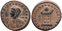 Ancient Coins - Ancient Roman coin of Crispus holding spear and shield minted in Trier - BEATA TRANQVILLITAS