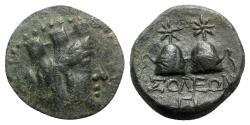 Ancient Coins - Ancient Greek coin from Soloi, Cilicia - Tyche and Piloi of the Dioskouri