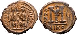 Ancient Coins - Ancient Byzantine coin of Justin II & Sophia AE31 follis - Minted in Nicomedia