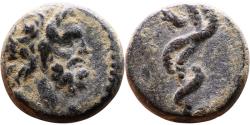 Ancient Coins - Ancient Greek coin with Asklepios and a coiled serpent