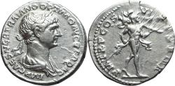 Ancient Coins - Ancient Roman silver coin of the Emperor Trajan minted in Rome in 114-117 AD