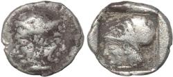 Ancient Coins - Mysia, Lampsakos - Circa 500-450 BC AR Diobol - Female janiform