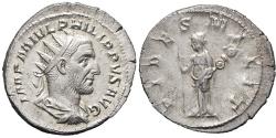 Ancient Coins - Ancient Roman silver coin of the Emperor Philip I minted in Rome - FIDES MILIT