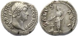 Ancient Coins - Hadrian silver denarius - SALVS AVG