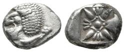Ancient Coins - Ancient Greek coin from Ionia, Miletos. Late 6th early 4th Century BC. AR Diobol