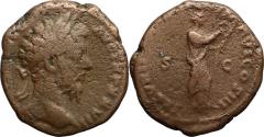 Ancient Coins - Ancient Roman coin of Marcus Aurelius minted in Rome - SECVRITAS PVBLICA IMP VI COS III, S-C