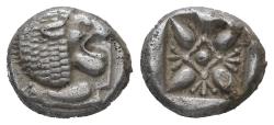 Ancient Coins - Ancient Greek silver coin from Ionia, Miletos. Late 6th early 4th Century BC. AR Diobol