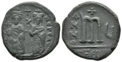 Ancient Coins - Ancient Byzantine coin of the Emperor Phocas and Leontia AE follis minted in Antioch