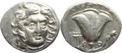 Ancient Coins - Ancient Greek coin from Rhodes, Caria circa 229-205 BC Helios and Rose