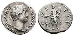 Ancient Coins - Ancient Roman silver denarius of the Emperor Hadrian minted in Rome in 124-125 AD