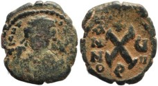 Ancient Coins - Tiberius II Constantine - AE Decanummium, 578-582 AD - Antioch - SB 457, MIB 59