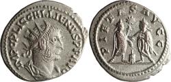 Ancient Coins - Ancient Roman silvered coin of the Emperor Gallienus as Co-Augustus - PIETAS AVG