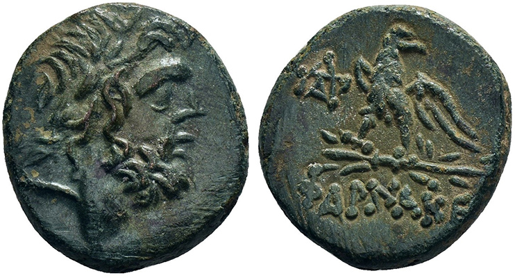 VF+++ Ancient Greek coin minted in Pharnakeia, Pontos - Zeus and Eagle
