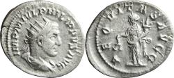 Ancient Coins - Ancient Roman silver coin of the Emperor Philip I minted in Rome - AEQVITAS AVGG