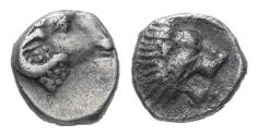 Ancient Coins - Ancient Greek silver coin from Caria Late 5th BC - Ram and Lion
