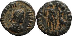 Ancient Coins - Ancient Roman coin of the Emperor Honorius being crowned by Victory