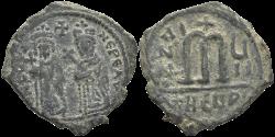 Ancient Coins - Ancient Byzantine coin of the Emperor Phocas and Leontia AE follis minted in Antioch