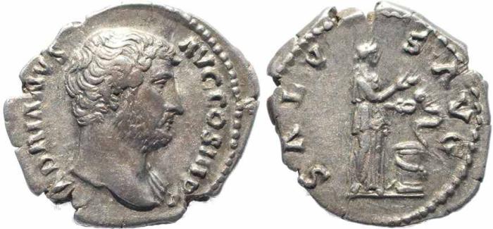 Ancient Coins - Roman coin of Hadrian AR silver denarius - SALVS AVG