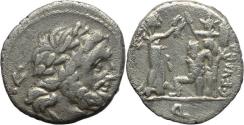 Ancient Coins - Ancient Roman Republican coin - C Fundanius AR Quinarius minted in Rome in 101 BC