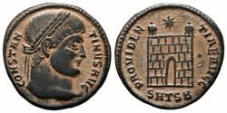 Ancient Coins - VF+ Ancient Roman coin of Constantine I minted in Thessalonica - PROVIDENTIAE AVGG - Campgate with 6 levels