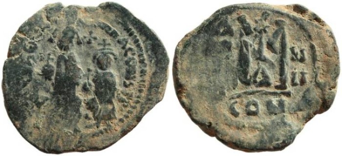 Ancient Coins - Byzantine Empire, Heraclius, 5 Oct 610 - 11 Jan 641 A.D., and Heraclius Constantine, 23 Jan 613 - 20 Apr 641 A.D