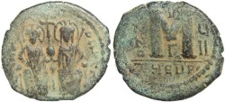 Ancient Coins - Byzantine Empire - Justin II & Sophia AE follis - Antioch - Year UII
