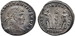 Ancient Coins - EF Fully silvered Ancient Roman coin of Constantius II as Caesar - GLORIA EXERCITVS