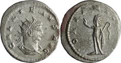 Ancient Coins - Ancient Roman silvered coin of the Emperor Gallienus as Augustus - God Sol holding whip